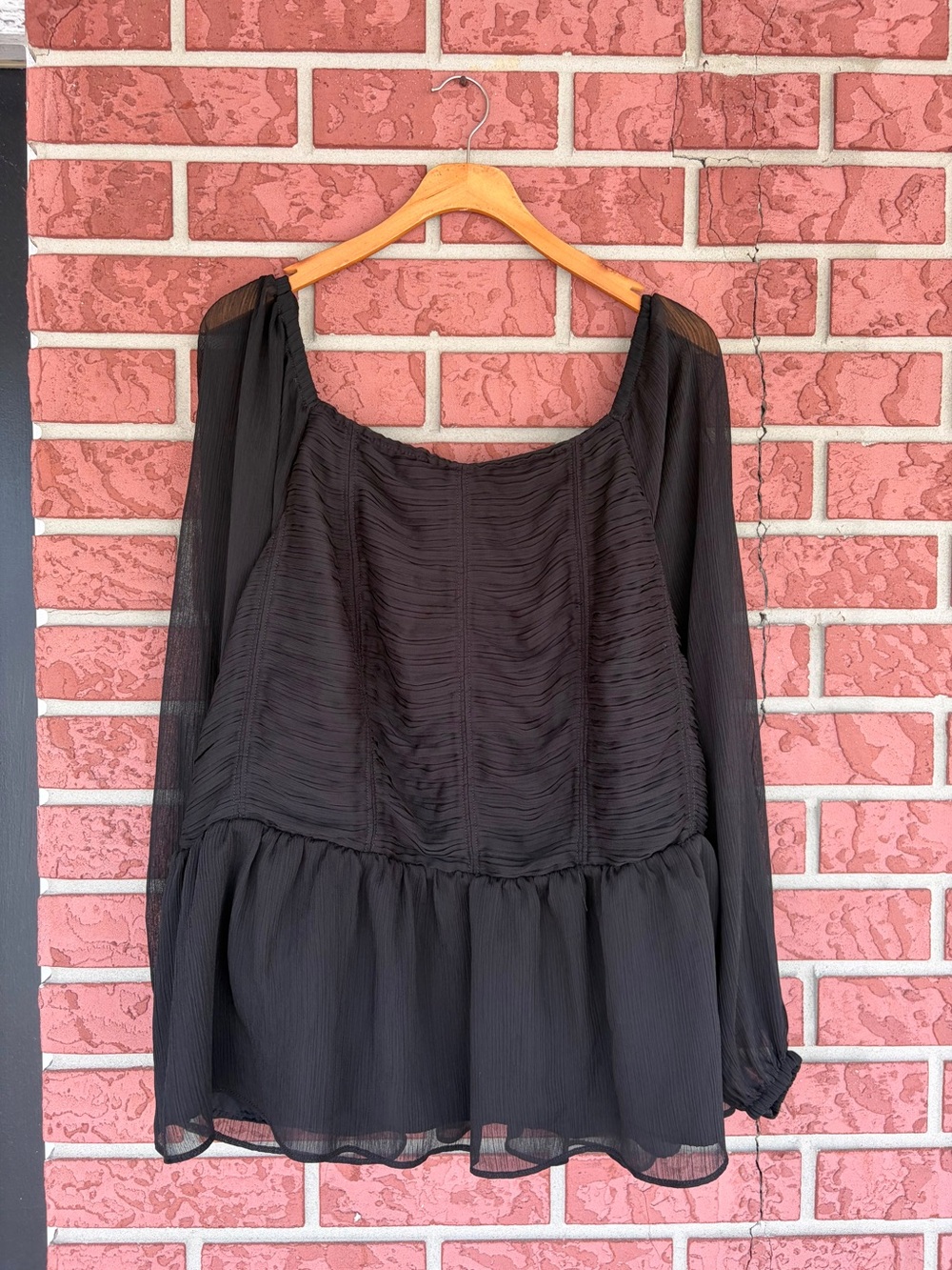 terra & sky Black Smocked  Top - 2X